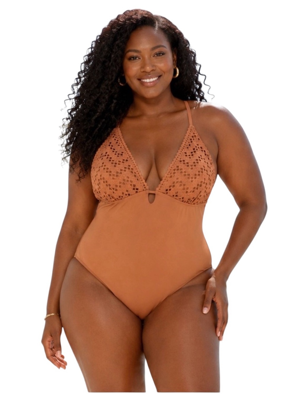 SHADE & SHORE Crochet Plunge One Piece Swimsuit NWT